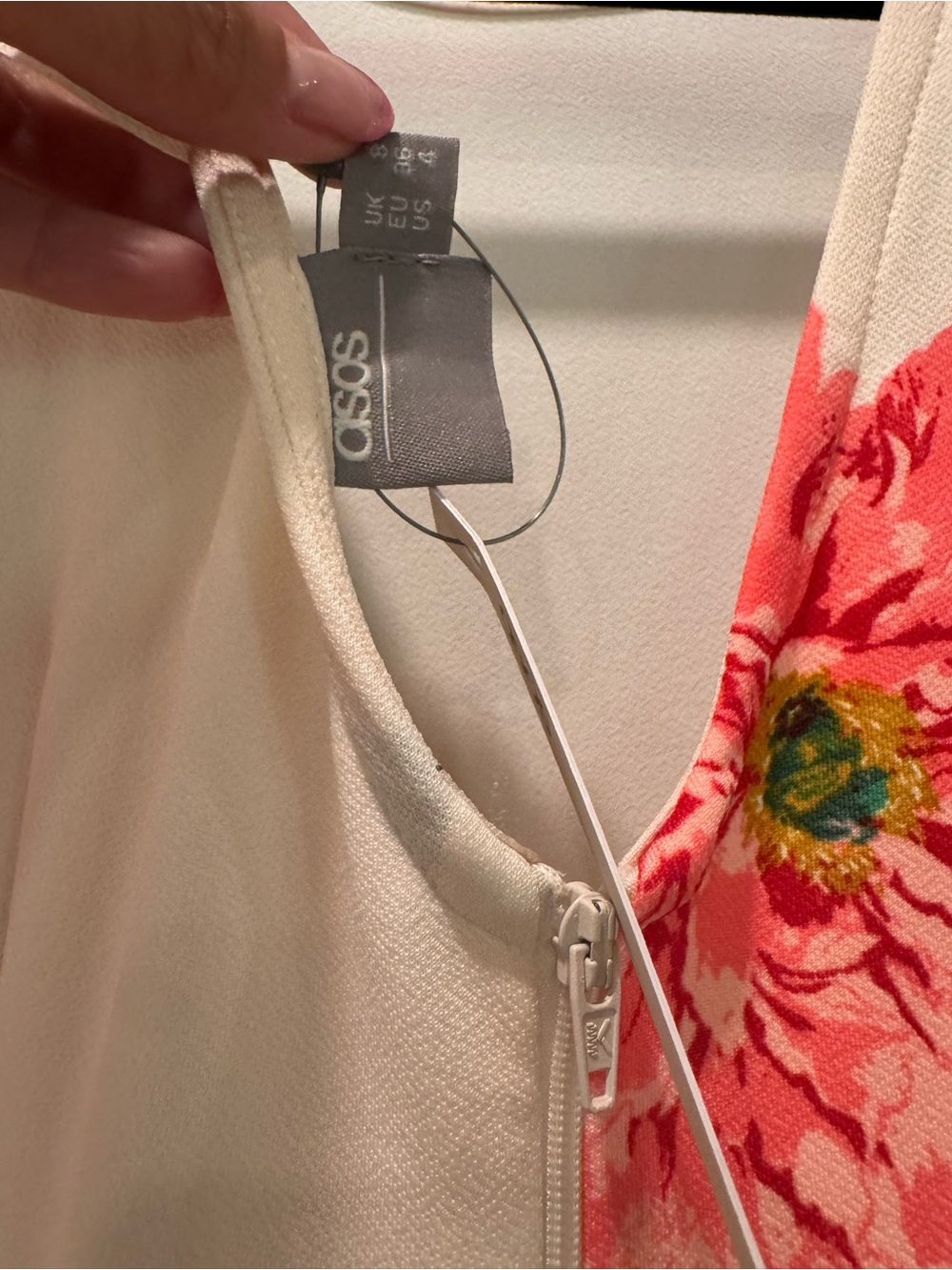 ASOS Cream Midi Dress with Coral Floral Print - Picture 3 of 3